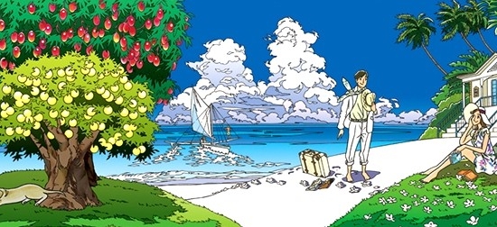 わたせせいぞうの絵画作品　タイトルは～南の風に吹かれてキミは～ a dreaming